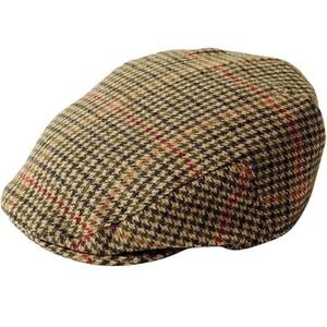 Carnaween Ireland Pure New Wool Flat Cap Green Brown Plaid Donegal Tweed Large